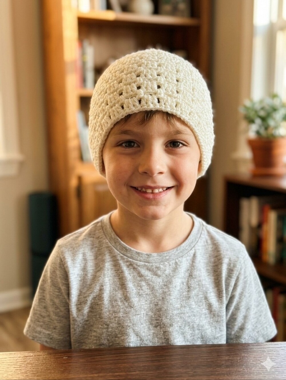 Cream Crochet Beanie Hat for Kids - Soft Knit Winter Cap 1 Set